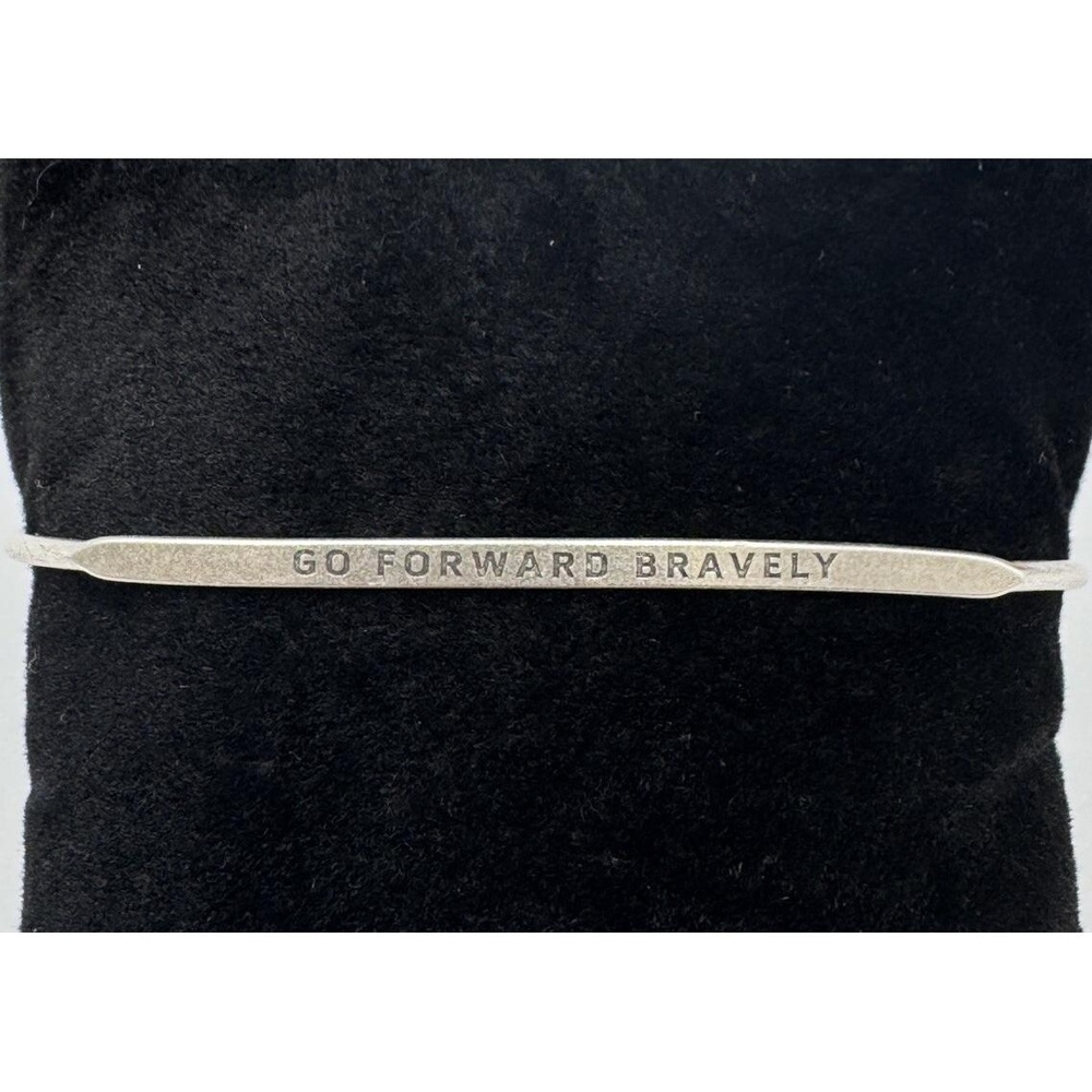 Matte Silver Tone & Livy Posy Go Forward Bravely Expandable Bangle Bracelet‎
